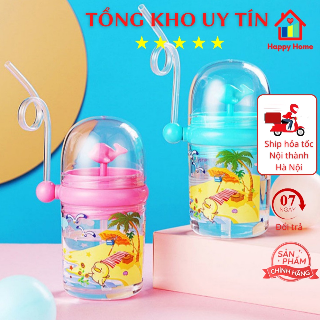 Bình uống sữa, nước trái cây thông minh chống sặc hình cá heo phun nước Happy Home