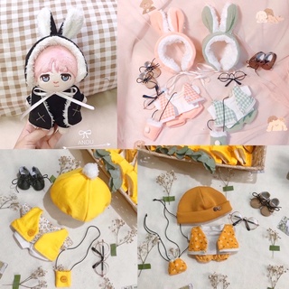 "Có Sẵn"Outfit cho Doll/ Labubu 17cm(set thỏ bông cam sữa . thỏ bông trà xanh ) (Set Hoa Vàng )