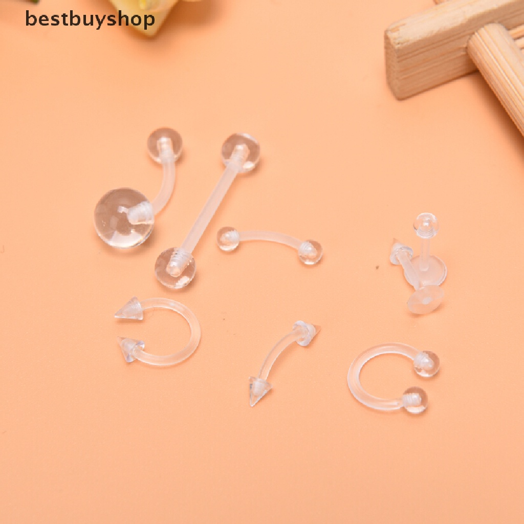 Set 8 khuyên xỏ mũi / môi / tai bằng nhựa trong suốt