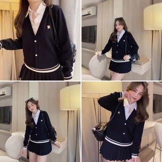 A137 Áo Khoác Cardigan Nữ Pha Cổ Sơ Mi Trắng Cực Xinh