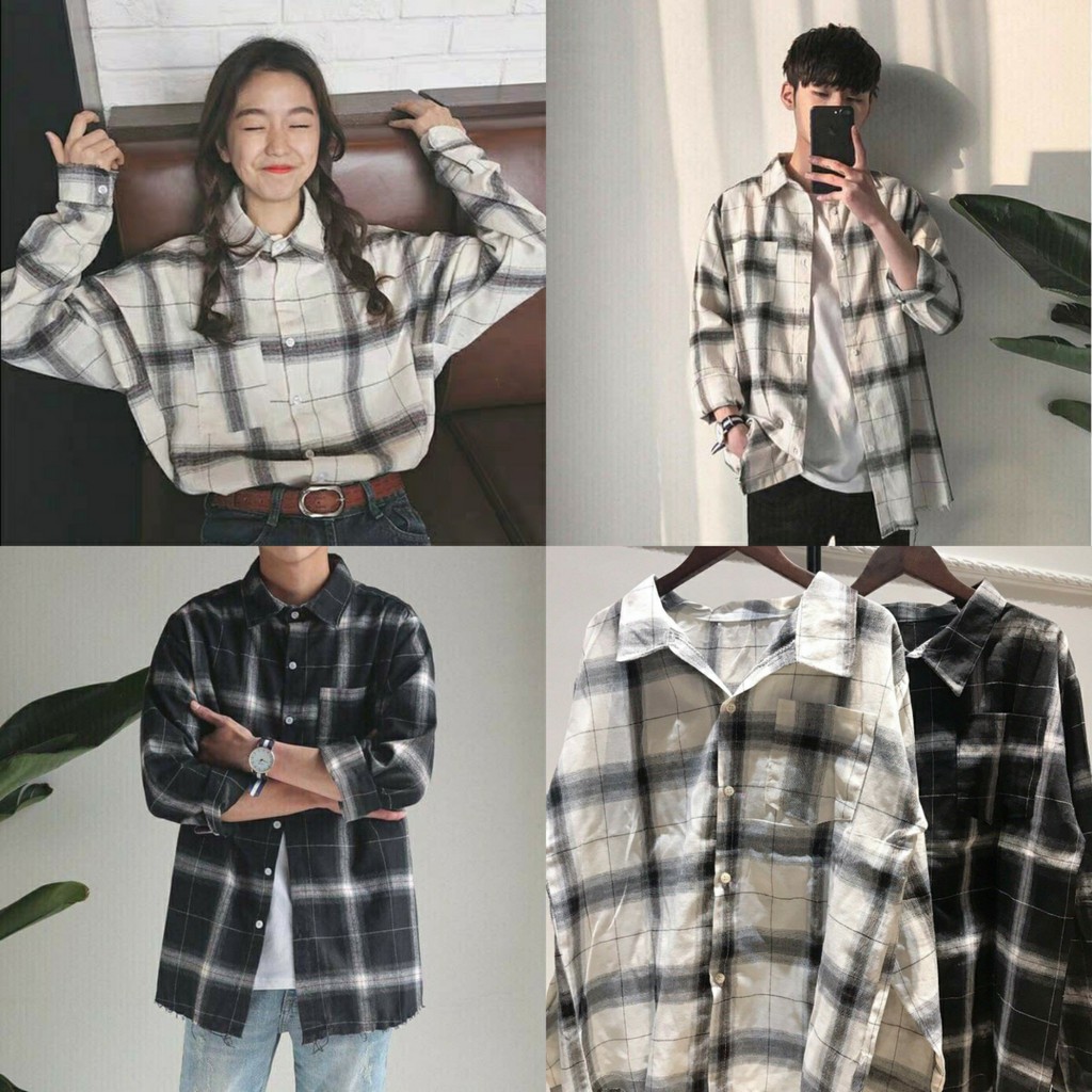 ÁO SƠ MI NAM NỮ KẺ CARO HÀN QUỐC ULZZANG | BigBuy360 - bigbuy360.vn