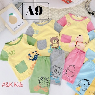 Bộ cọc tay cotton túi thật, Minkey cho bé gái từ 7kg đến 30kg MA9