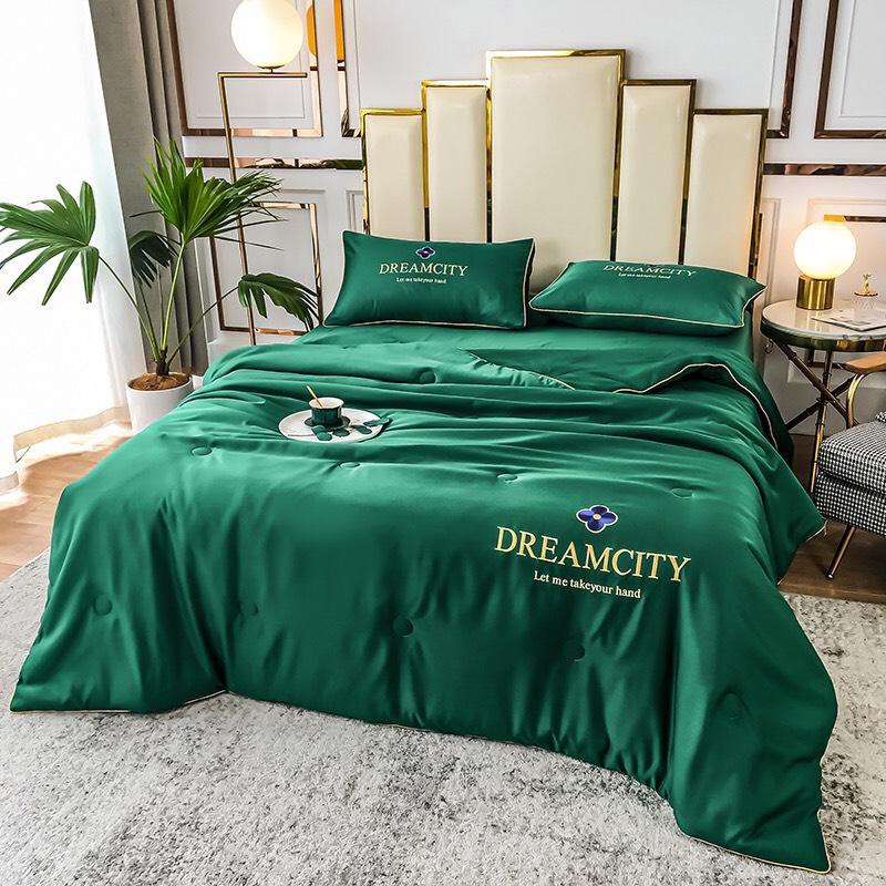 Bộ chăn ga gối Lụa Dream chăn hè thêu hoa 4 món