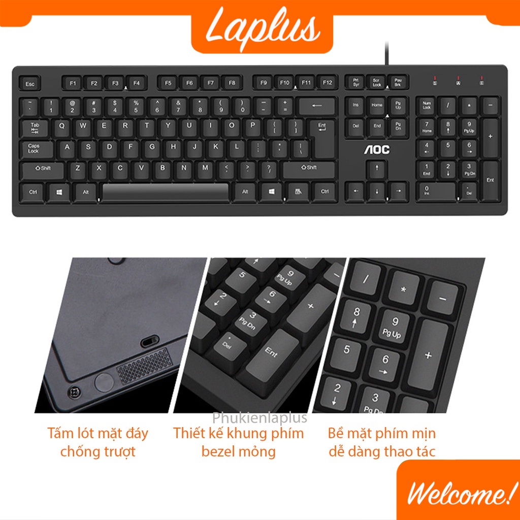 Bàn Phím Có Dây AOC KB161 Thiết Kế Đơn Giản - Phù Hợp Cho Làm Việc Văn Phòng, Học Sinh, Sinh Viên Học Tập, Giải Trí