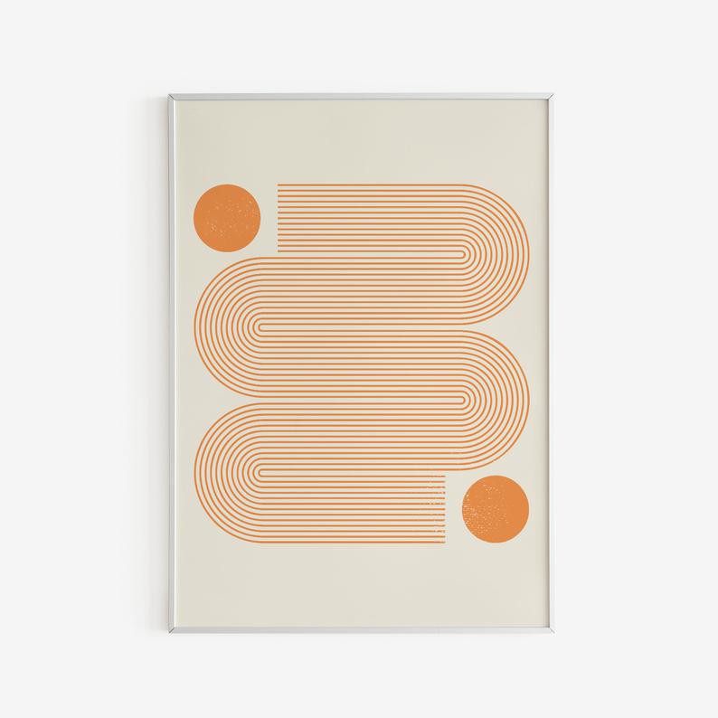 Tranh treo tường | Tranh Burnt Orange Contemporary Art, Minimal Line Art Rainbow Print
