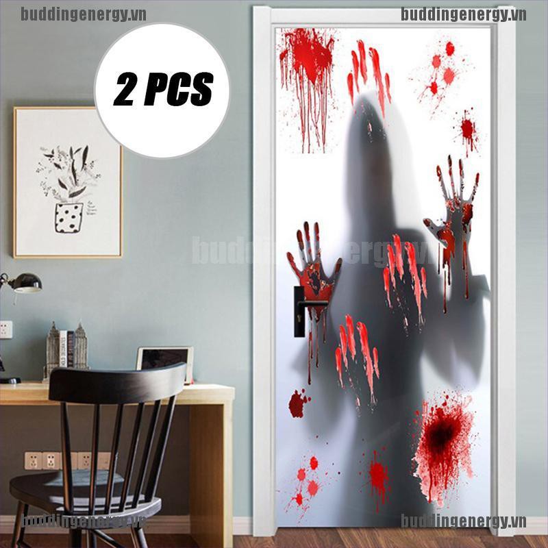 Miếng Sticker Dán Tường Thiết Kế Bàn Tay Máu Kinh Dị Dành Cho Dịp Halloween Tiện Dụng