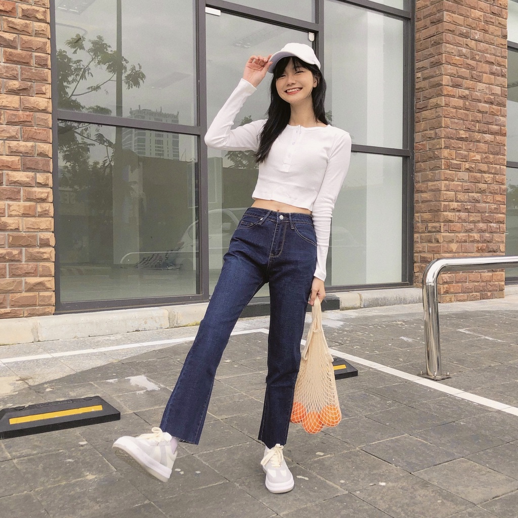 Quần Ống Loe Kiểu Cắt Lai Màu Xanh Than LCL-106
