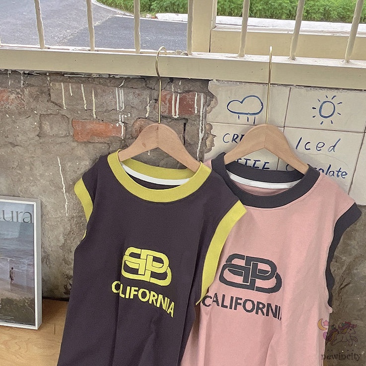 Đầm Sát Nách Chất Liệu Cotton Phối Màu Thời Trang Hàn Quốc Cho Bé Gái