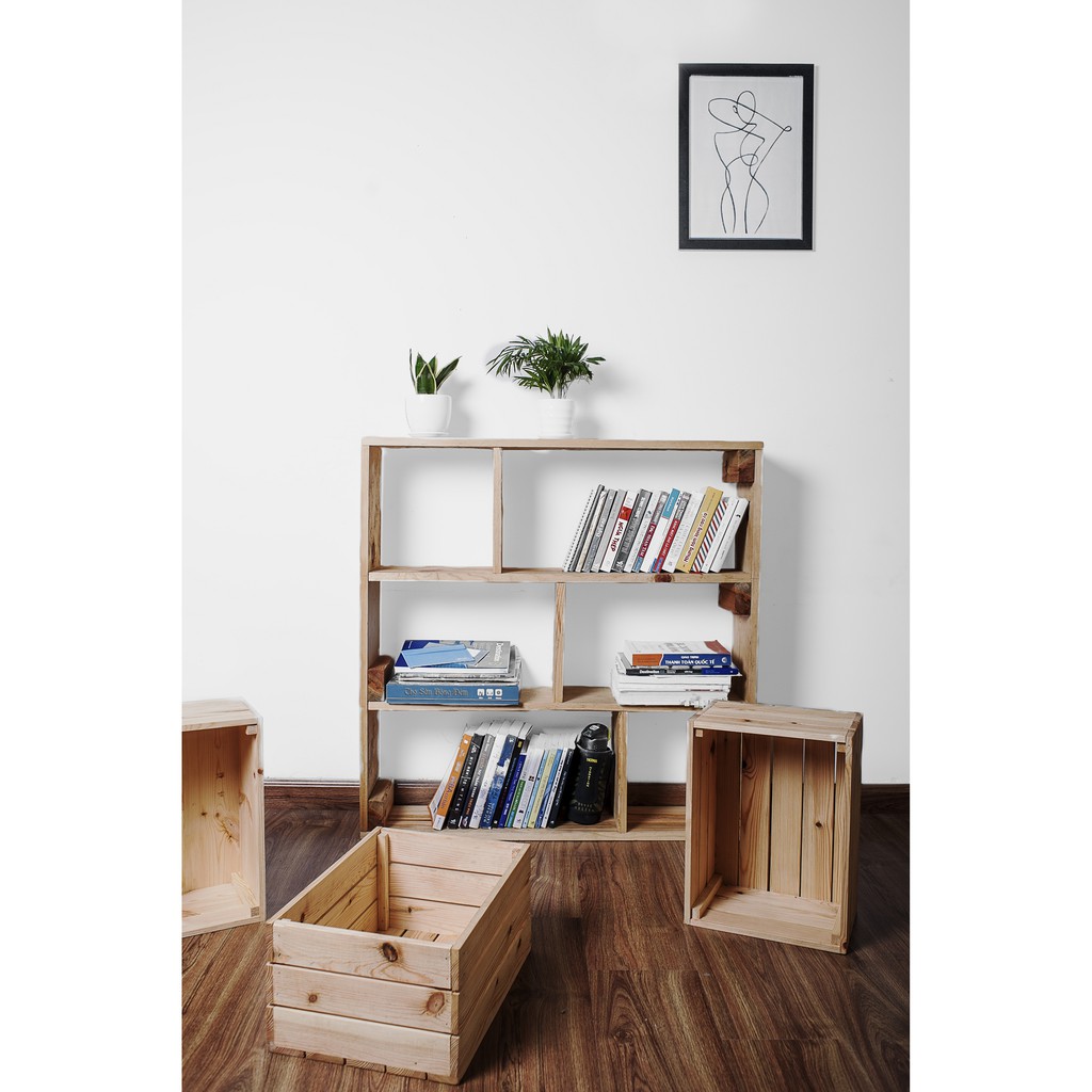 Kệ sách gỗ thông nhiều ngăn/ Giá để sách 3 tầng đa năng FEGO | BigBuy360 - bigbuy360.vn