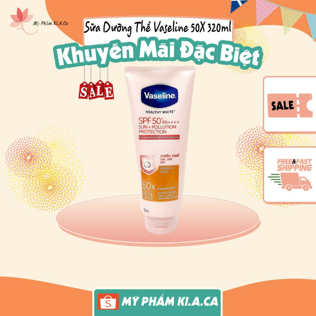 Sữa dưỡng thể  trắng da,chống nắng Vaseline healthy white 50x SPF 50+ Thái Lan 320ml