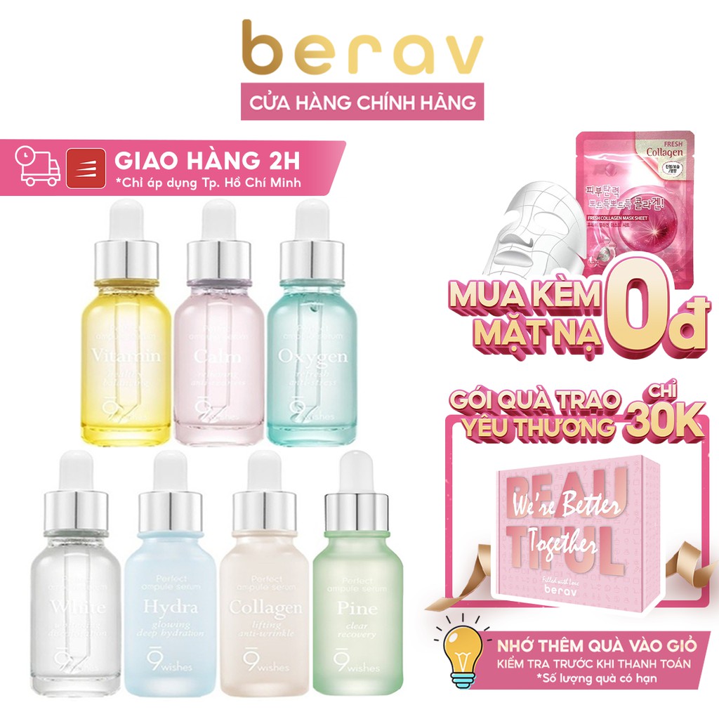 Tinh Chất Serum 9Wishes Ampule Serum Cấp Ẩm, Dưỡng Trắng, Chống Lão Hóa, Giảm mụn, Làm Dịu Da 25ml