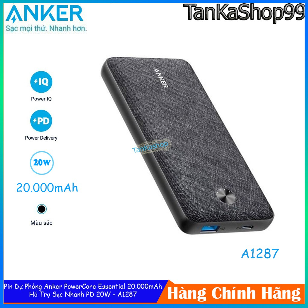 Pin Sạc Dự Phòng Anker PowerCore Essential 20.000mAh - A1287, Sạc Nhanh 20W PD Cho iPhone