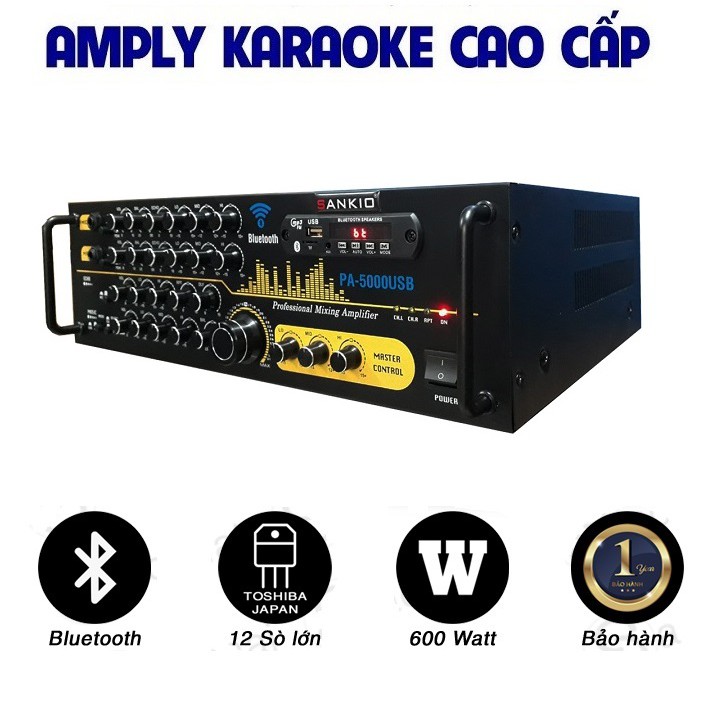 [BH đổi mới]  Âm ly Bluetooth SANKIO PA-5000USB - Amply karaoke 12 sò lớn - nút nhôm - quạt tản nhiệt