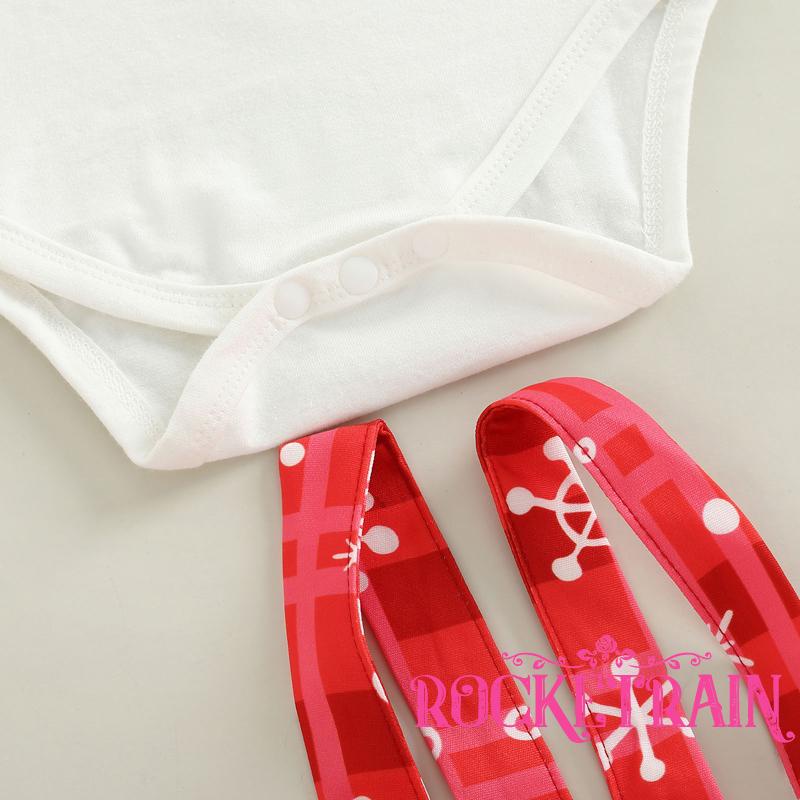 Set Áo Dài Tay Cổ Tròn Liền Quần Lót + Đầm Yếm Họa Tiết Giáng Sinh Cho Bé Gái