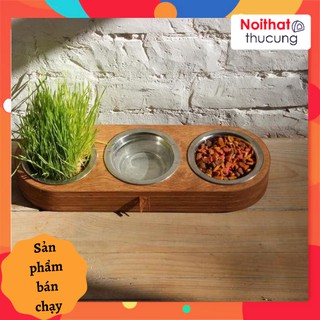 Bát ăn cho mèo đế 3 ngăn chống đổ bằng gỗ PetZou CT003 -Nội Thất Thú Cưng lắp ráp