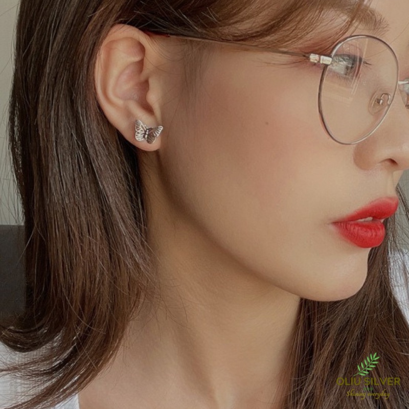 Bông Tai Bạc Thái S925 Butterfly Retro Trẻ Trung Cá Tính | Khuyên Tai Nữ Trang Sức Bạc 925