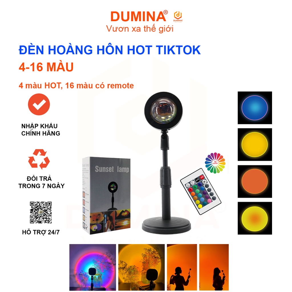 Đèn hoàng hôn, cầu vồng, mặt trời, đèn led tiktok 4 màu có mica, 16 màu có remote