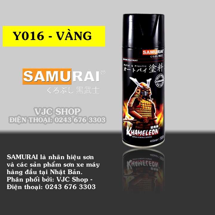 Chai sơn xịt sơn xe máy cao cấp SAMURAI màu vàng CANDY mã Y016* dung tích 400 ml