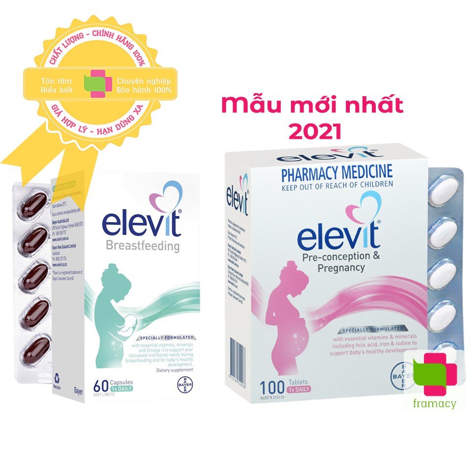 Vitamin tổng hợp Elevit Bầu, Úc (100 viên) bổ sung Vitamin C, D3, Axit Folic cho mẹ bầu, mẹ sau sinh