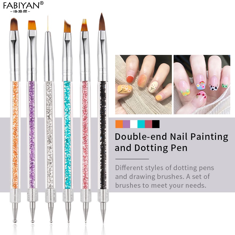 Set 6 bút vẽ móng FABIYAN hai đầu vẽ chấm bi và đường kẻ trang trí móng tay nghệ thuật tay cầm trang trí đá