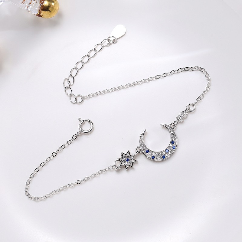 Lắc Tay Bạc Nữ Vầng Trăng Khuyết Bạc S925 Đính Đá Xanh L2560 - Bảo Ngọc Jewelry