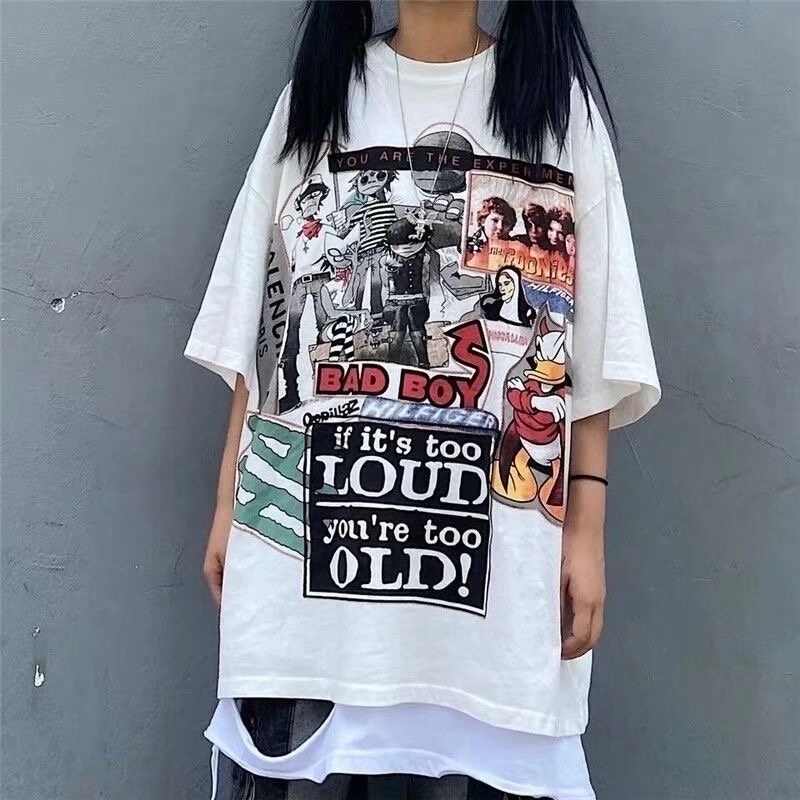 Áo thun MMIOT Y2K Y2K tay ngắn cổ tròn in họa tiết hoạt hình graffiti phong cách harajuku thời trang mùa hè size S-5XL