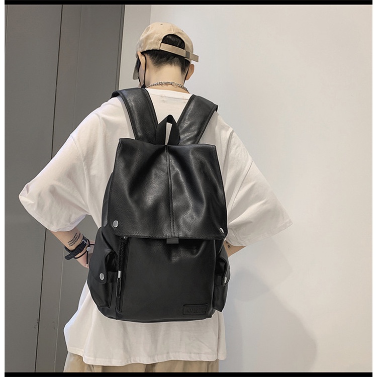 Balo Unisex da PU cao cấp loại 1 kiểu dáng độc đáo có cúc bấm và dây rút, phong cách hiện đại cá tính cho cả nam và nữ