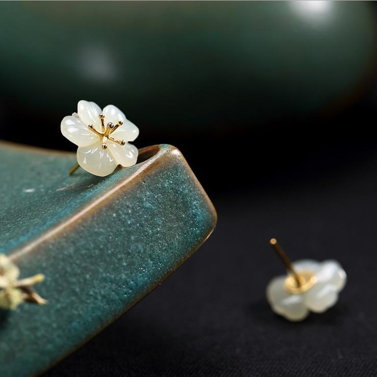 White Plum Blossom Stud Earrings Women's Wedding Earrings
