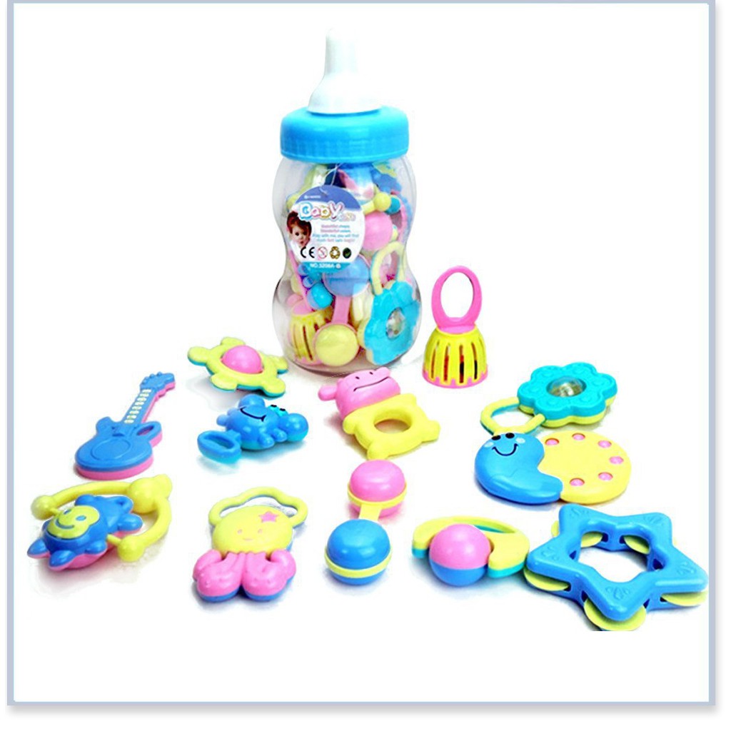 Bộ đồ chơi lục lạc cho bé BH 1 THÁNG  Bộ đồ chơi cho bé 1-2 tuổi trong bình sữa, nhiều màu sắc