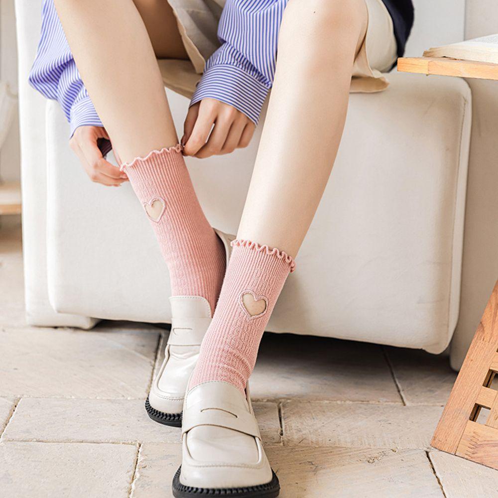 Đôi Vớ Phối Bèo Co Giãn Họa Tiết Trái Tim Phong Cách Harajuku Đáng Yêu Cho Nữ