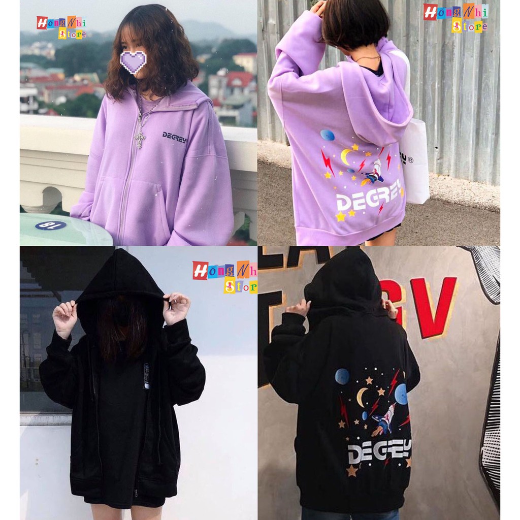 Áo Khoác Hoodie Zip In Hình DEGREY Oversize Ulzzang Unisex Dáng Rộng - MM