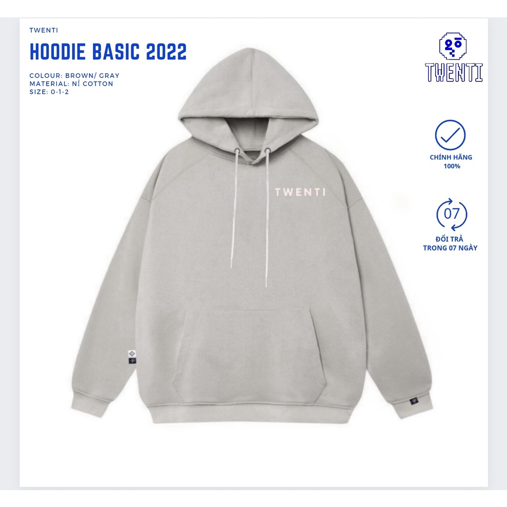 Áo hoodie TWENTI nỉ in basic