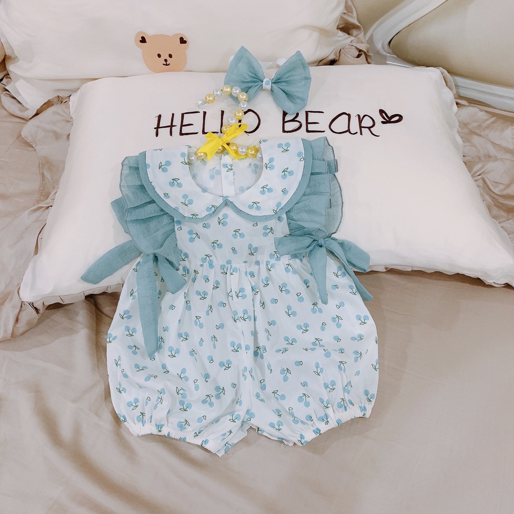 Body cho bé cherry xanh đính nơ