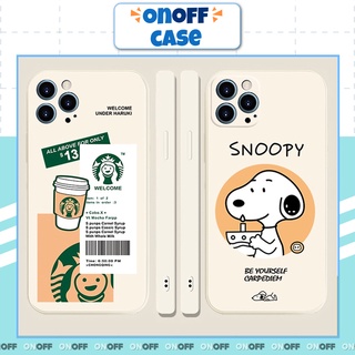 Ốp Lưng Iphone Chú Chó Snoopy Và Starbucks Sunny Cạnh Vuông 6/6plus/6s/6splus/7/7plus/8/8plus/x/xs/11/12/pro/max/promax