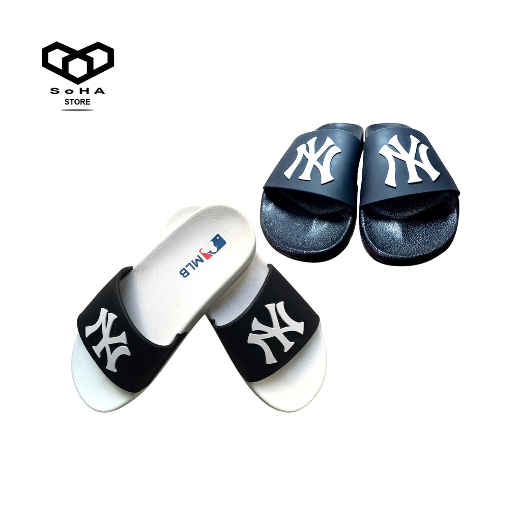 Dép quai ngang UNISEX chất liệu cao su đàn hồi cực êm, đủ size, đế đúc, in logo NY đế MLB