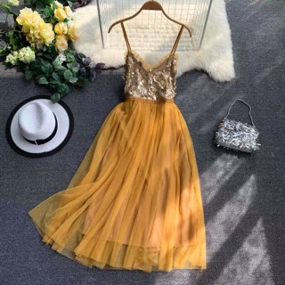 🎀(Có ảnh thật) Đầm 2 dây voan lấp lánh 🎀