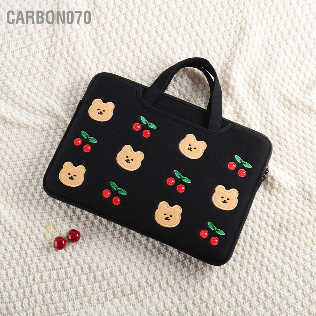 Carbon070 Gấu Túi đựng máy tính xách tay dễ thương chống va đập Hoa văn thêu dày Máy cho phòng tại nhà Du lịch 15.6in