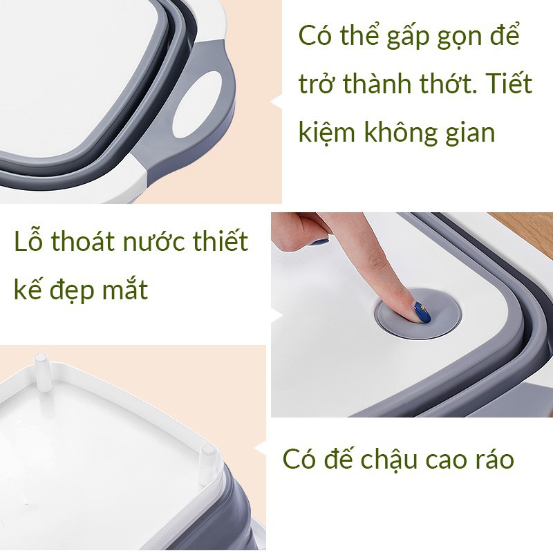 Thớt Nhựa Đa Năng Gấp Gọn Kiêm Chậu rửa thực phẩm 3 trong 1 Siêu Tiện Dụng - Thớt nhựa, tiết kiệm không gian!