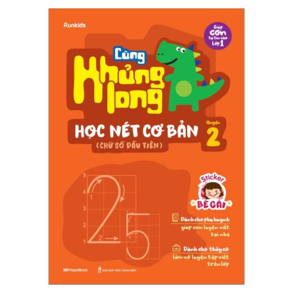 Sách Cùng khủng long học nét cơ bản quyển 2  bé gái