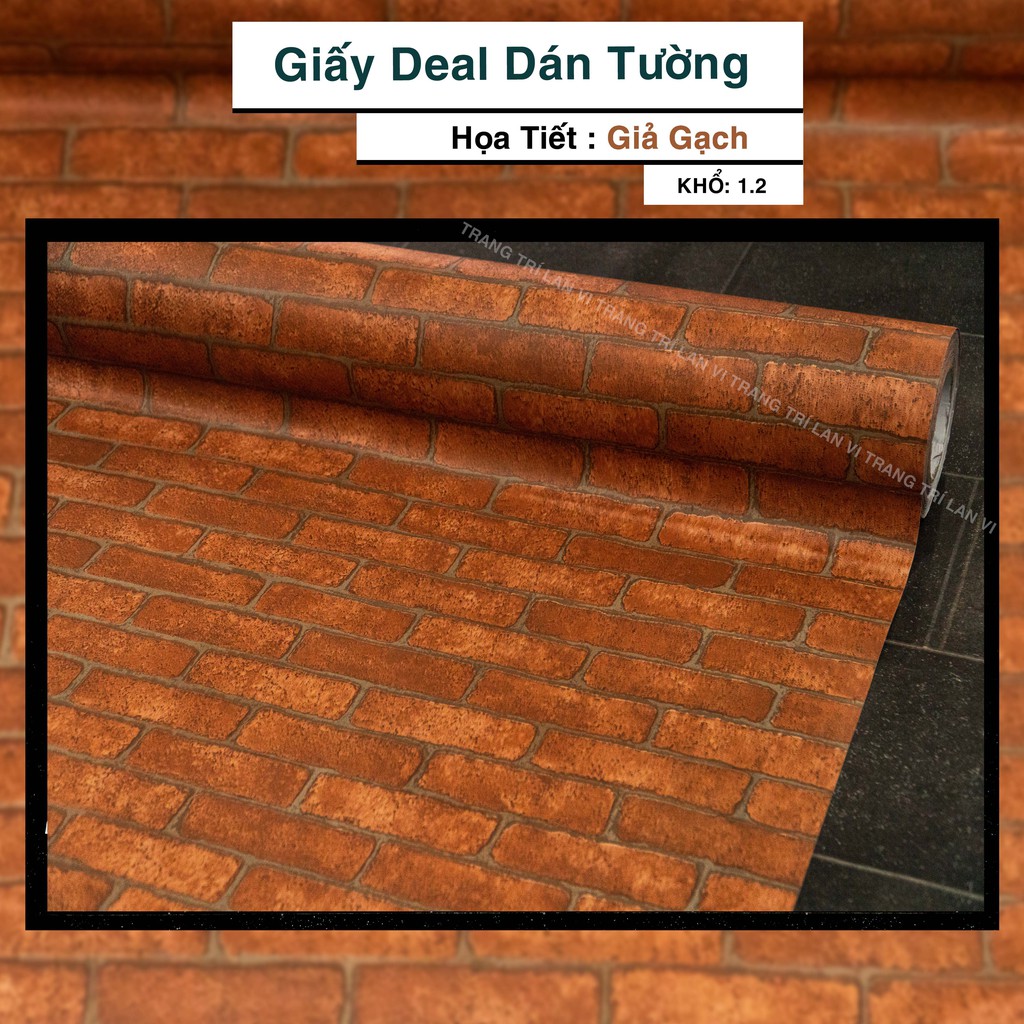 Giấy dán tường giả gạch đỏ hoa văn 3D - có sẵn keo mặt sau - khổ 1,2m