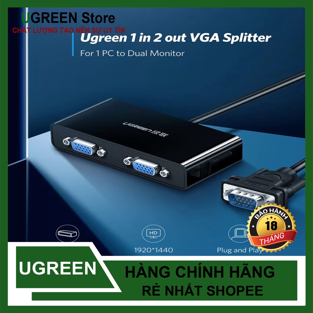 Cáp chia VGA Ra 2 Cổng VGA ÂM Phân Giải 1920 x 1440 @ 60Hz Ugreen 40254 chính hãng