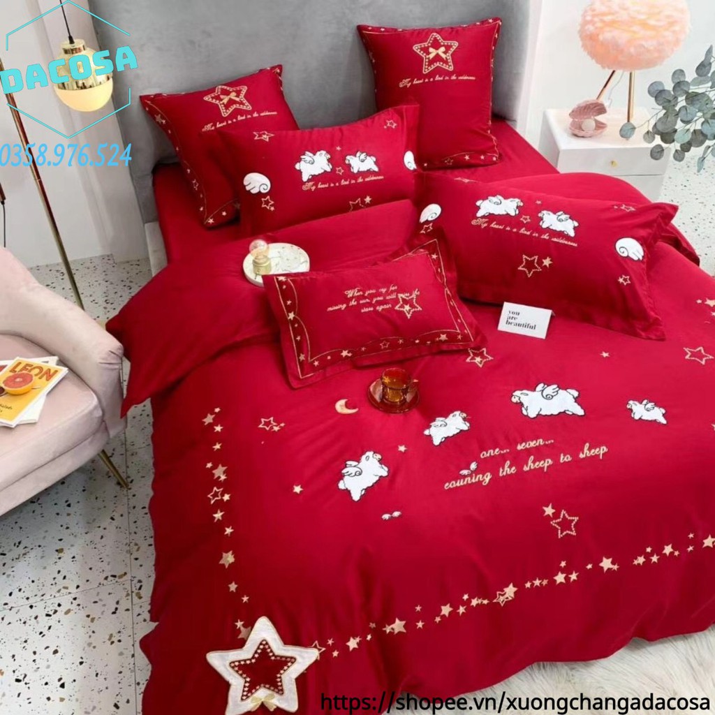 Set Chăn Ga Gối Lụa Lễ Cưới Hoàng Gia 7 Món - Dacosa Wedding