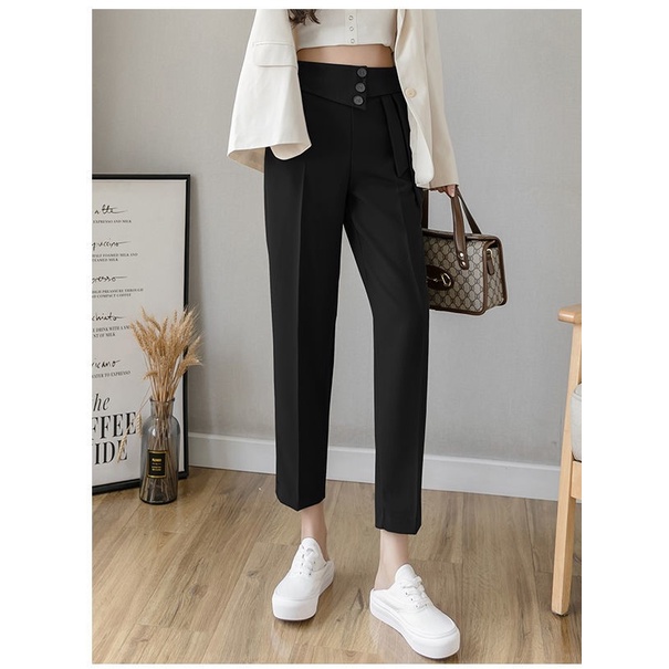 Quần tây nữ lưng cao đi học CHAT baggy công sở 3 khuy nơ đẹp Q73