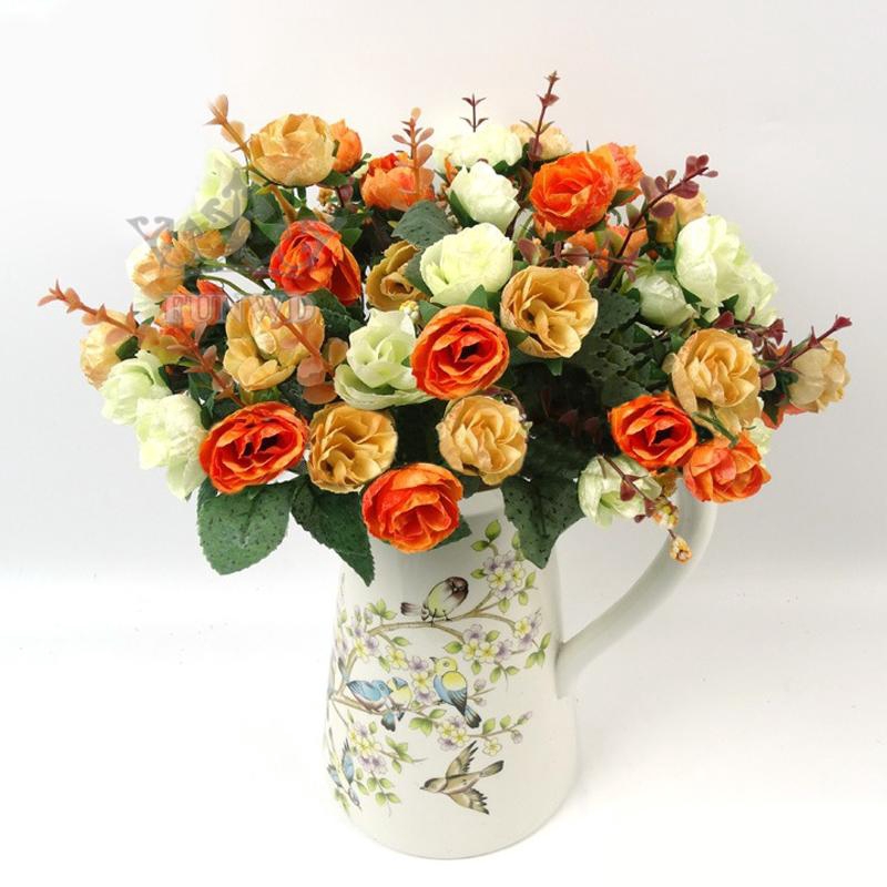 Set 21 nhánh hoa hồng nhân tạo chất liệu vải lụa trang trí nhà cửa nội thất