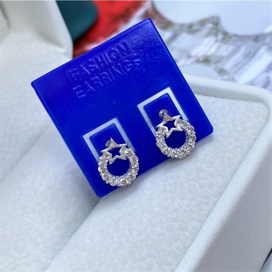 Bông tai bạc nữ hình tròn đính ngôi sao, Khuyên tai bạc ta sang trọng nữ tính