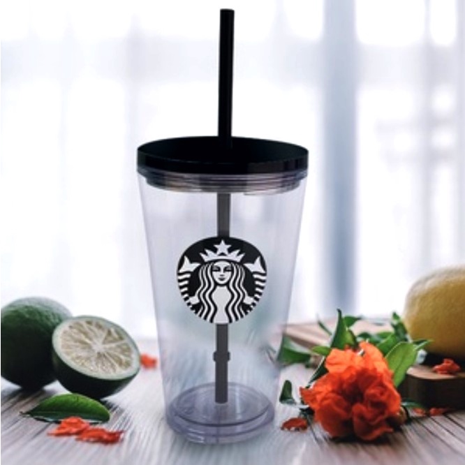 Bình Giữ Nhiệt Cao Cấp Starbucks Sippy Cup Mùa Hè Cốc Nước Có Ống Hút Nước Bong Bóng Trà 2 Lớp Trong Suốt Cốc Cà Phê Đen 470 ML FLOWERDANCE