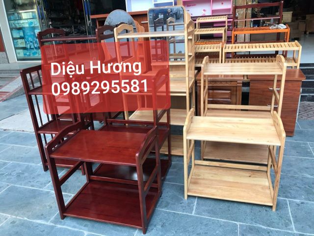 Kệ lò vi sóng 4 tầng bằng gỗ cao su tự nhiên