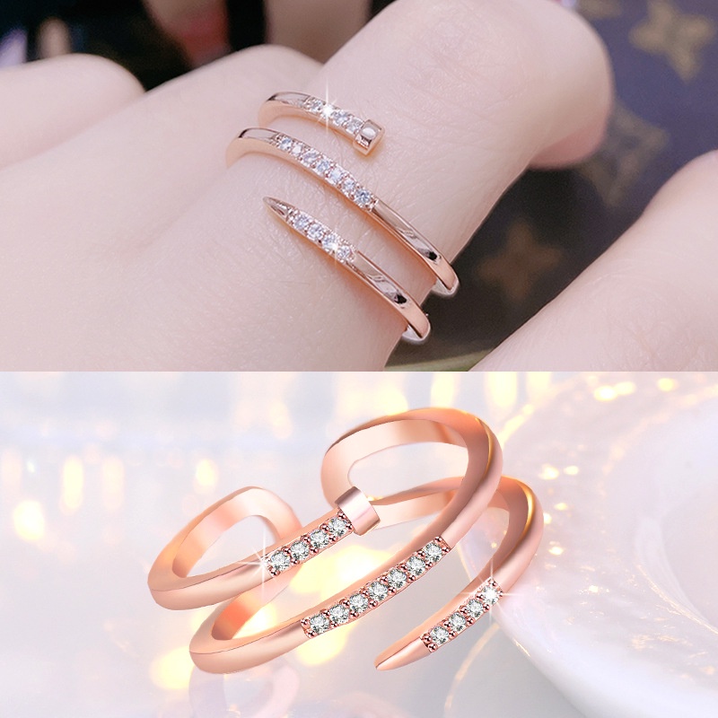925 Silver Rings Women Korean Fashion Adjustable Crystal Rings Wedding Rings Accessories Gifts