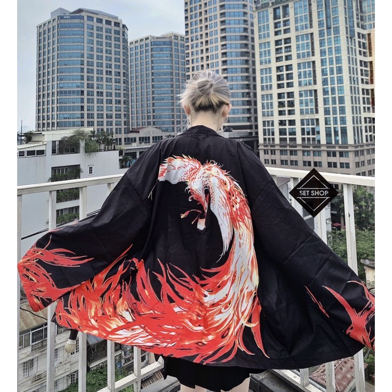 Áo khoác kimono phượng hoàng lửa