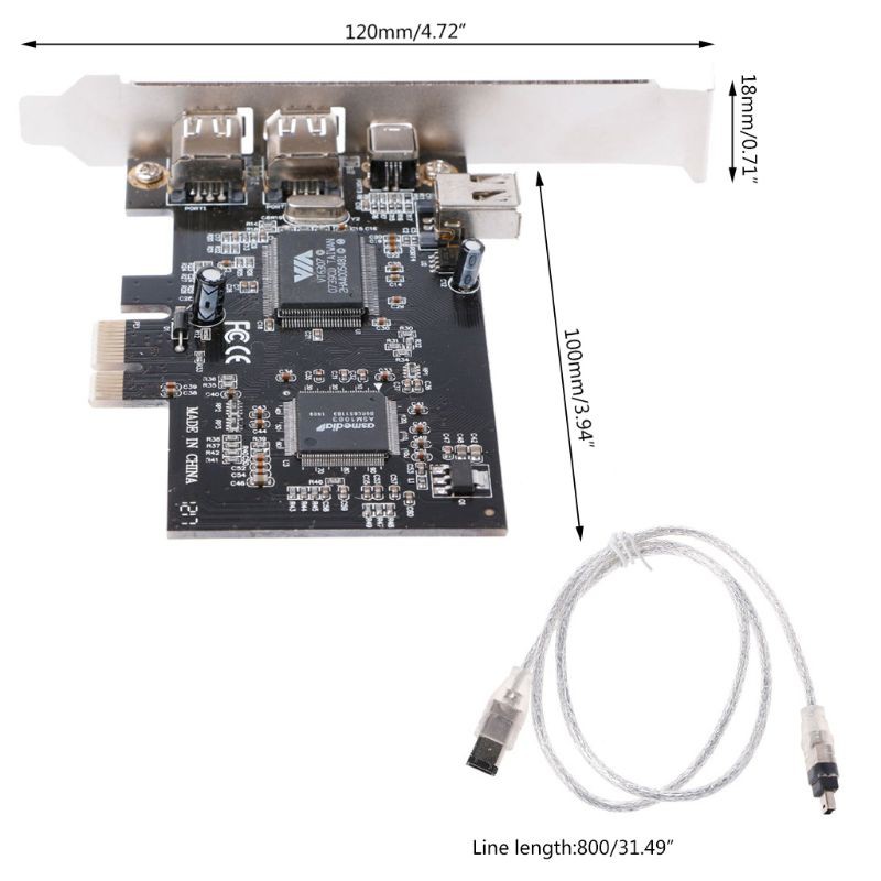 Cáp thẻ Firewire điều hợp PCI-e 1X IEEE 1394A 4 cổng (3+1) 6-4 chân cho PC
